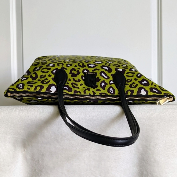 Furla Calipso Tote XL Nylon Leather Top Zip Toni Avocado Green Animal Print NWOT - Picture 9 of 16